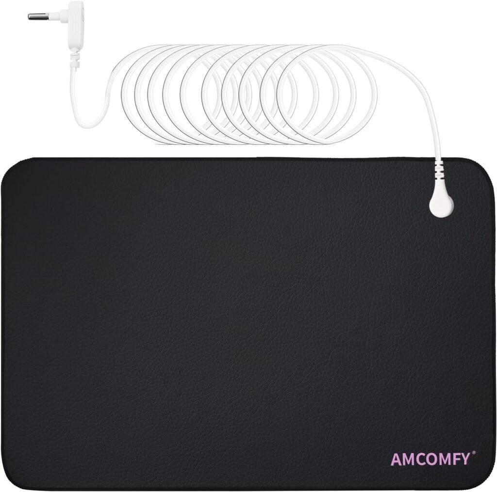 Grounding Mat for Sleep, Pain Relief and Anxiety Reduction, Earth Connection Therapy, Connects to The Earth Indoors, Includes 15ft Cord (Black, 24x16)