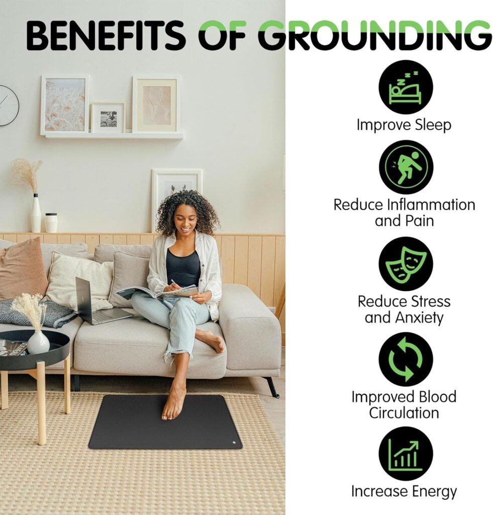 Grounding Mat with 15ft Grounding Cord, Conductive Earth Mat Grounding Pad, Earth Connected Therapy, Universal Grounding Mat for Sleep, Pain, Inflammation, Energy, 10 x 26.7