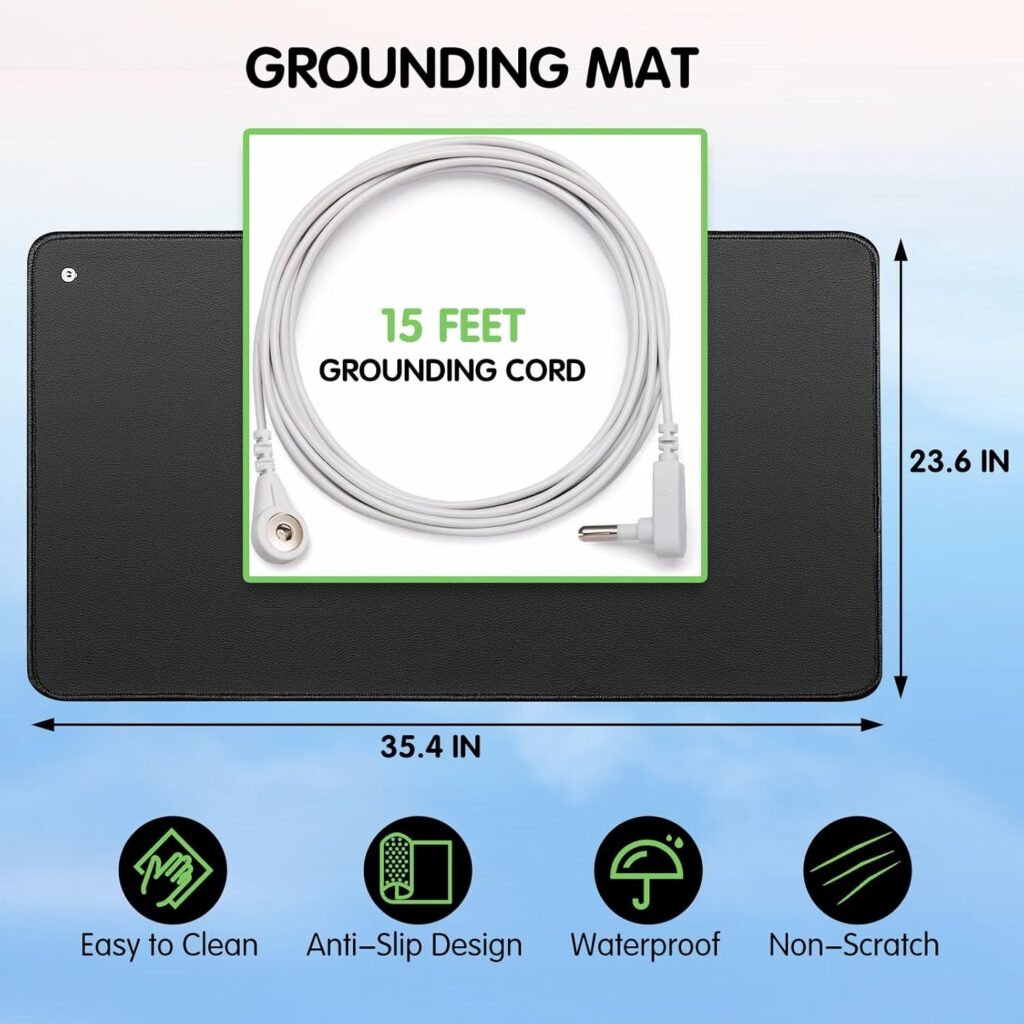 Grounding Mat with 15ft Grounding Cord, Conductive Earth Mat Grounding Pad, Earth Connected Therapy, Universal Grounding Mat for Sleep, Pain, Inflammation, Energy, 10 x 26.7